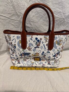 Dooney & Bourke White Canvas Mickey & Friends Tote with Brown Trim